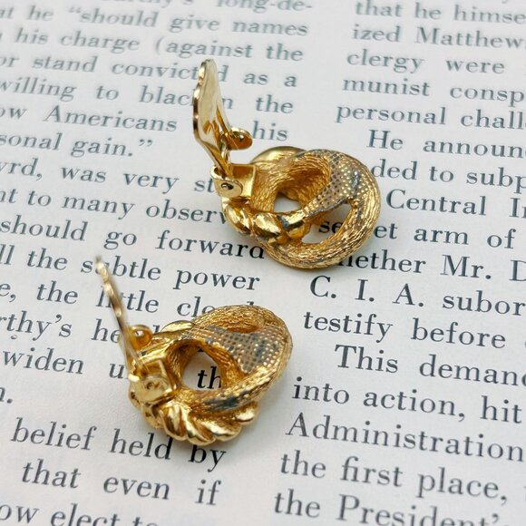 Christian Dior Vintage Clip-On Earrings, 80s–90s Gold Tone Designer Signed - Picture 8 of 10